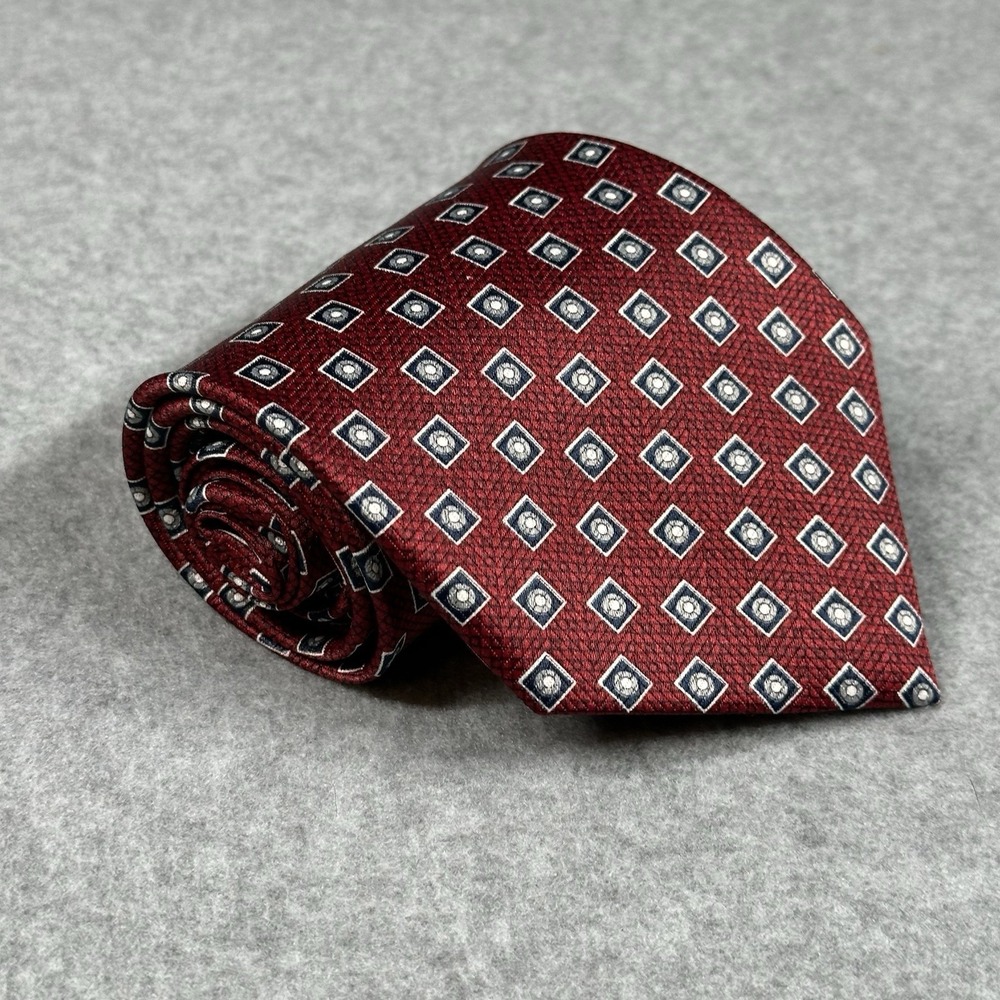 Peterborough Row Silk Tie Red Blue Geometric Neat Bloomingdales 58x3.75in